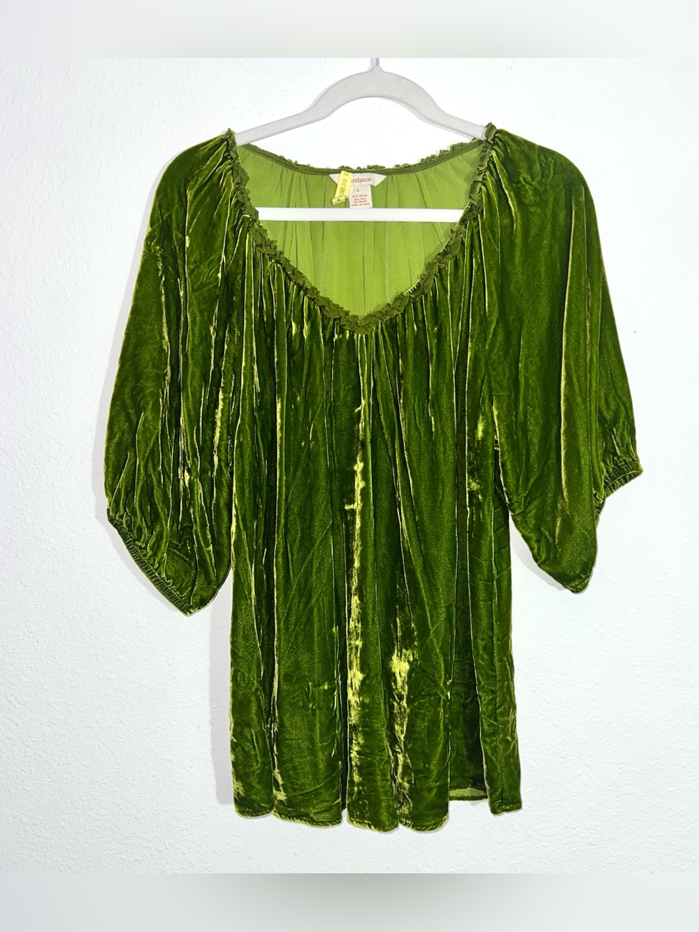 Sundance Silk Blend Green Crushed Velvet Tunic Top Boho Blouse Size Large